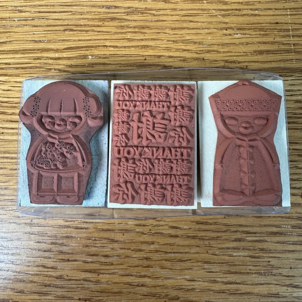 Hero Arts LP161 Asian Kids Woodblock Rubber Stamps Thank You Chinese 3 Piece Set